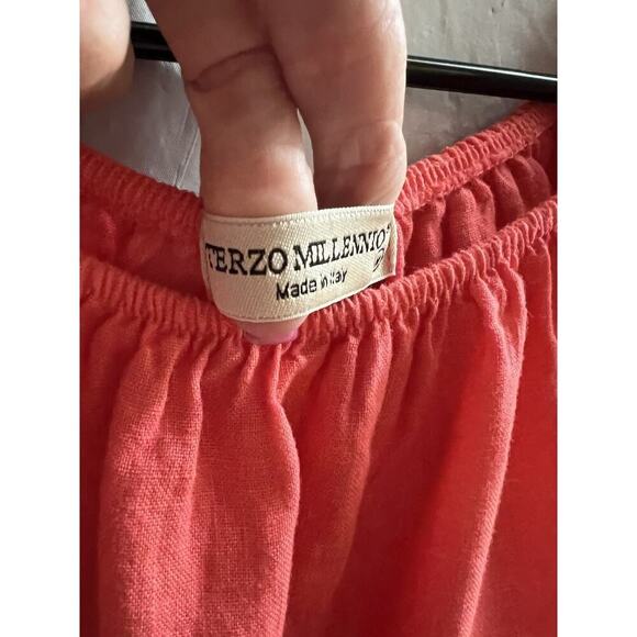 Terzo Millennio Salmon Orange Made In Italy Linen Crochet Shoulder Blouse Sz M - Picture 3 of 8